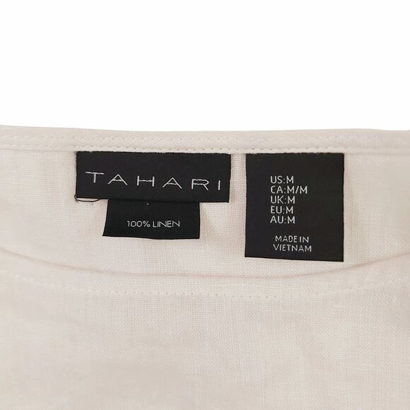 Tahari Mini Dress Womens Medium Gray Linen 3/4 Sleeve Color Block Button Back - Picture 7 of 11